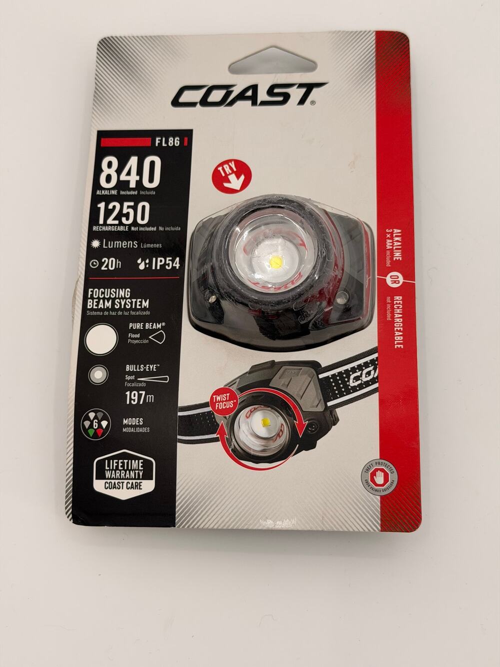 COAST FL86 840 Lumen Dual Power LED Headlamp Focusing Beam 30827 Open Box